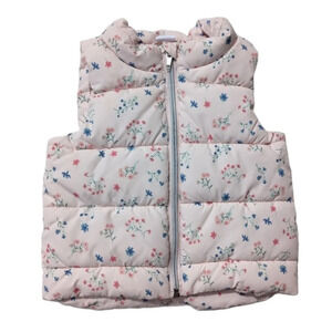 H&M Baby Girl 6-9  Pink Floral Puffer Padded Vest